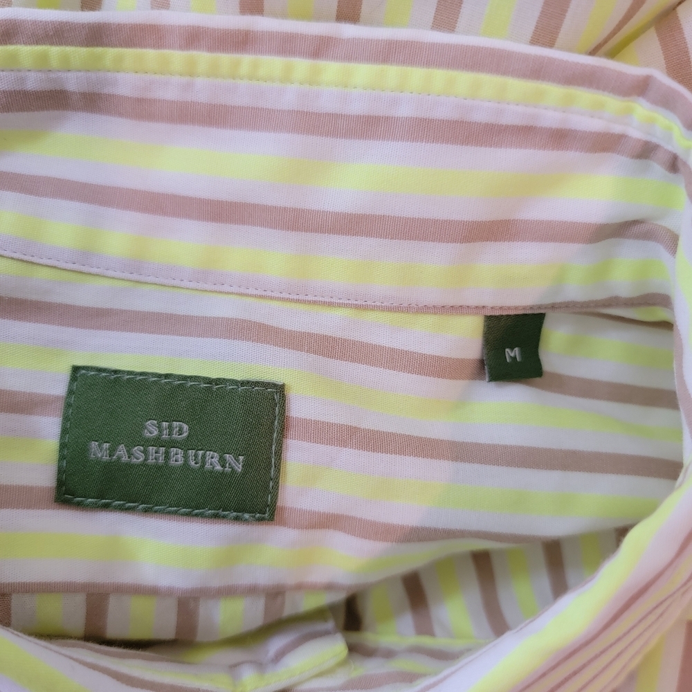 SID MASHBURN Yellow Brown Striped Button-Up Shirt Mens Sz M Quite Luxury Office - Picture 10 of 12